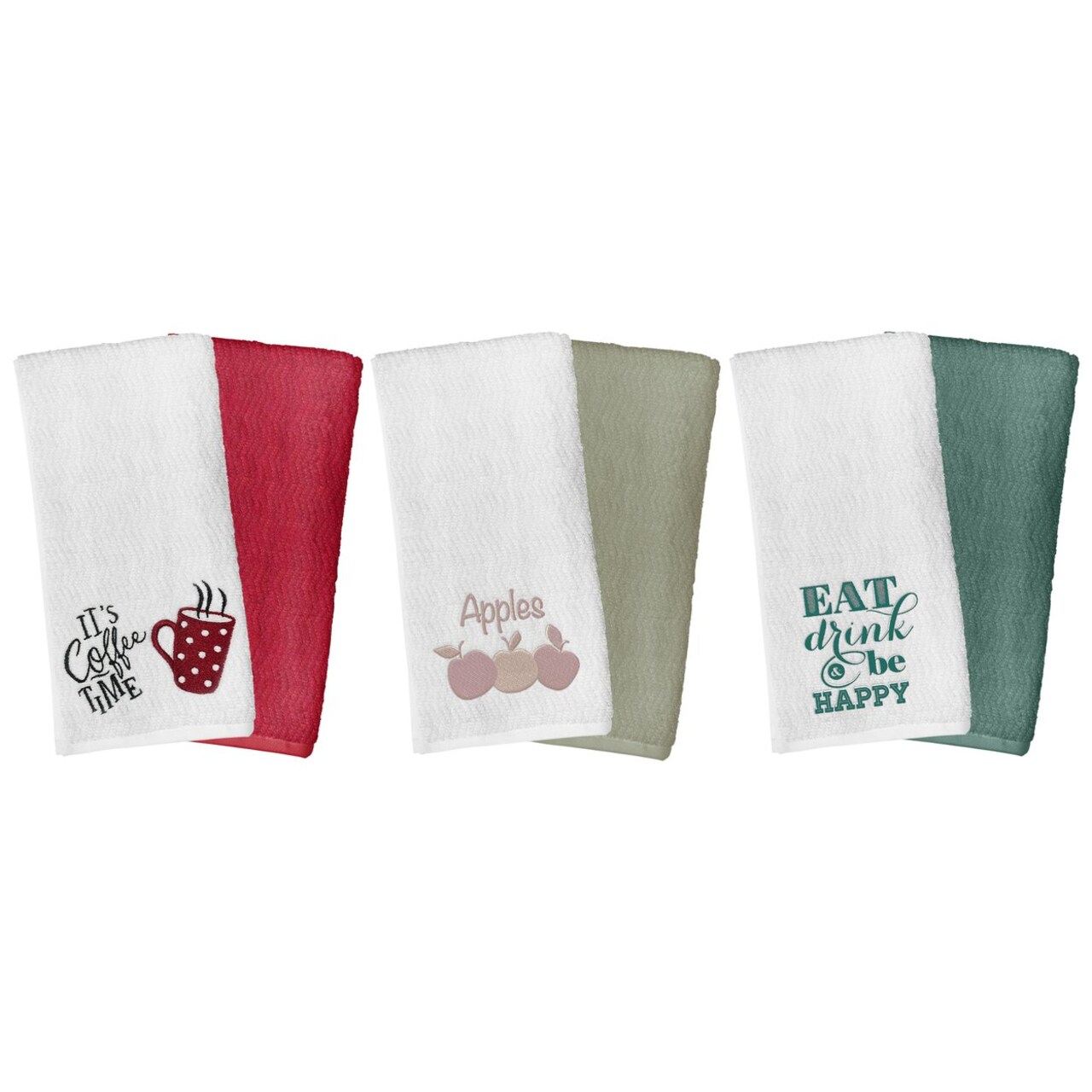 6-Pack Cotton Embroidered Kitchen Dish Towels Ultra-Soft Super Absorbent 100%